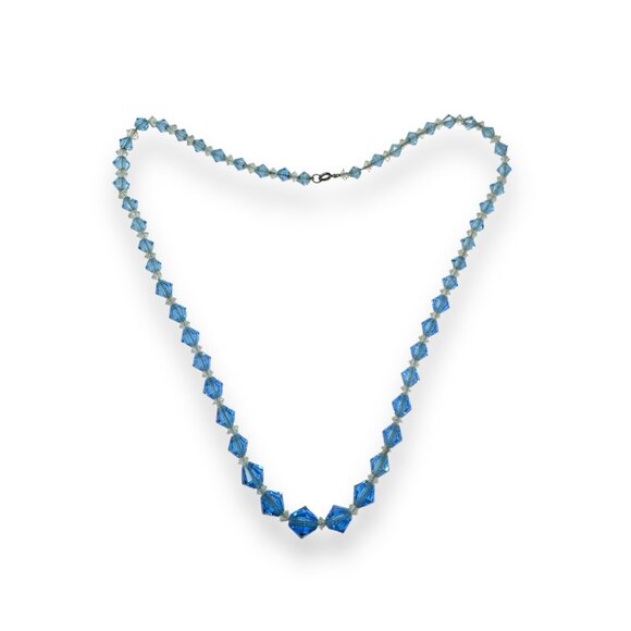 unsigned, unbranded Jewelry - Vintage Blue & Clear Crystal Beaded Necklace With Sterling Silver Spring Ring Cl